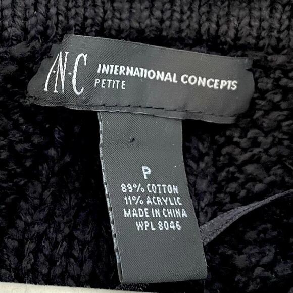 INC Intl Black Short Sleeve Chunky Cable Knit Turtleneck Sweater Dress Size SP - Picture 6 of 9